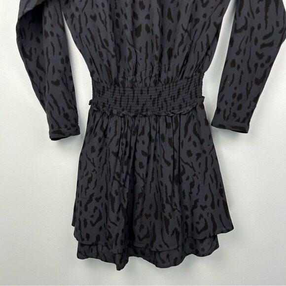 RAILS Jasmine Dress Ash Cheetah Mini Long Sleeve Button Details Tiered Skirt S - Picture 11 of 13